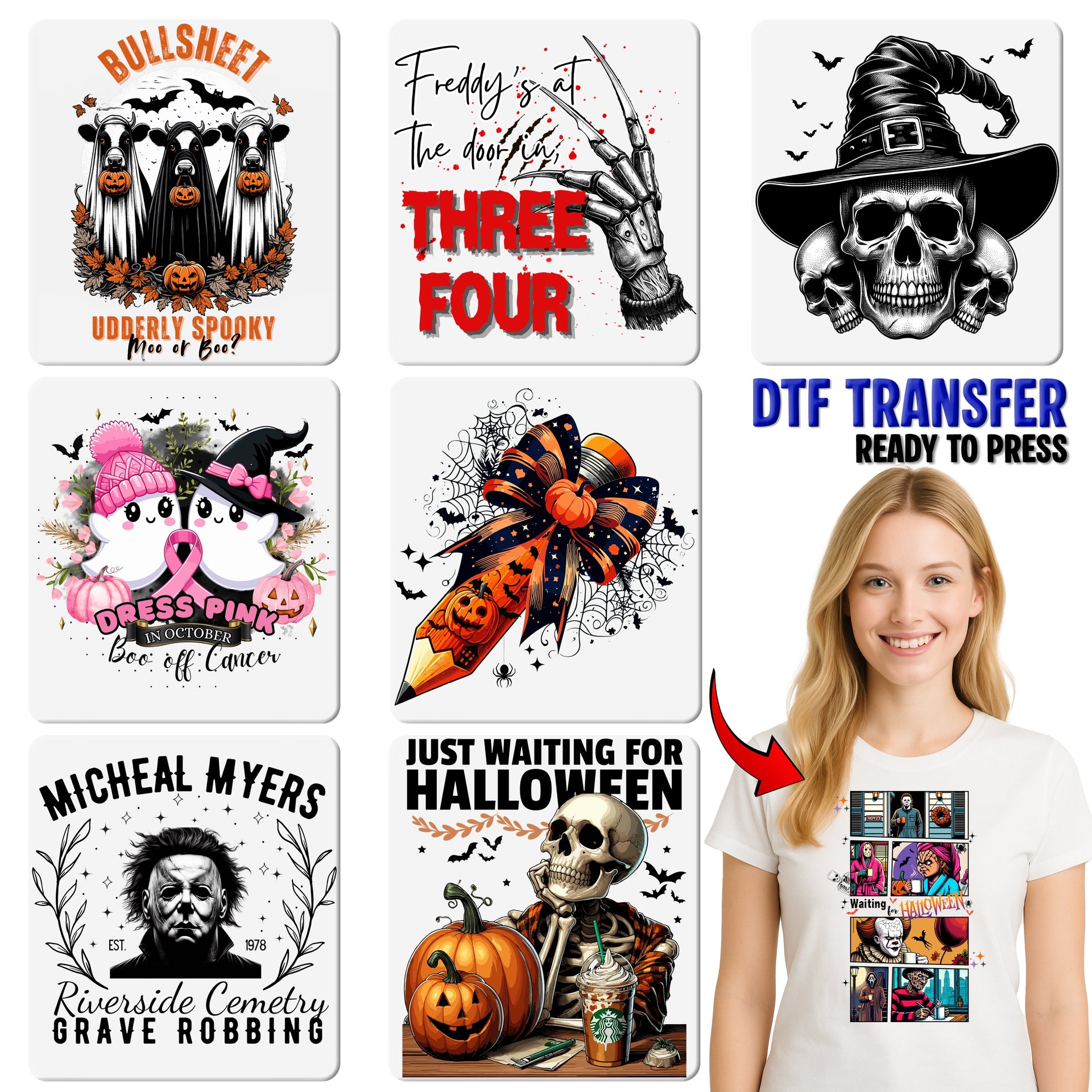 Funny Halloween Jack-o’-Lantern Pumpkin DTF Transfer, Coffee Humor Iron-On Design for Shirts & Hoodies, Spooky Witchcraft Apparel for Coffee Lovers