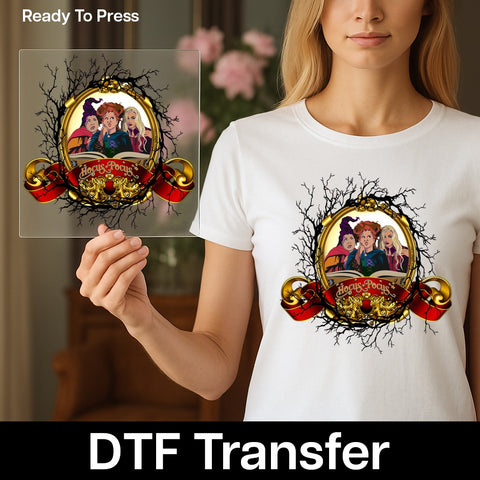 Retro Pop Culture Halloween DTF Transfer 'Hocus Pocus' Witchcraft Design Ready To Press Iron-On for Family & Friends T-Shirts
