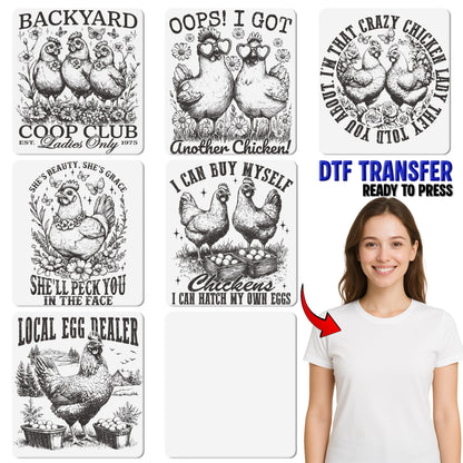Funny Chicken DTF Transfer for Farm Lovers in Heart Sunglasses Cute Rustic Chickens Ready to Press Iron-On T-Shirt Gift