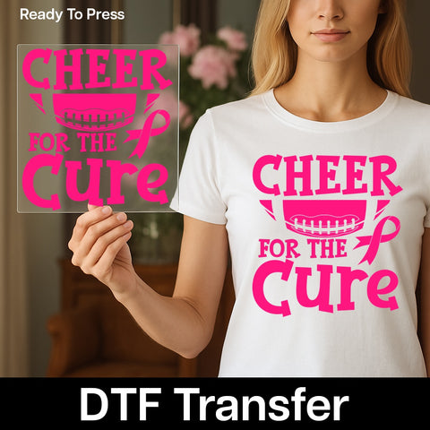 Iron-On Cheer for the Cure Breast Cancer Awareness DTF Transfer for Sports Fans & Apparel