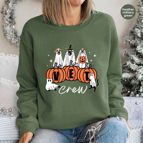 Cute Ghost Dog Halloween Vet Crew DTF Transfer, Ready To Press Iron-On for Animal Lover Apparel & Veterinary Group Costume