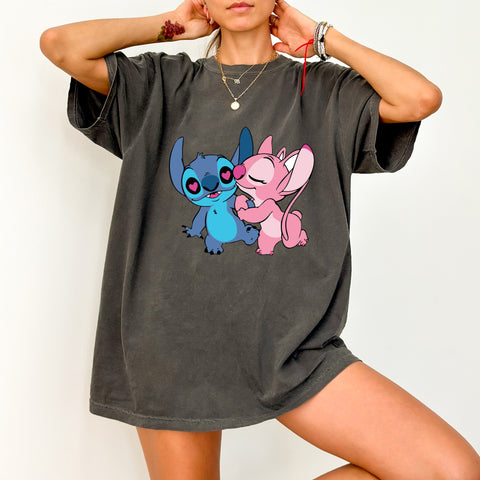 Cute Alien Love DTF Transfer for Valentine's Day Apparel | Cartoon Couple Iron-On for Shirts & Hoodies | Ready To Press