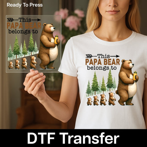 Papa Bear Cute Family Nature DTF Transfer Ready To Press for Father's Day Camping Adventure T-Shirt