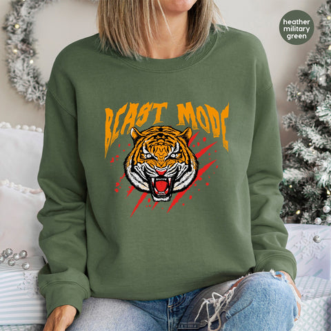 Empowering Beast Mode DTF Transfer Apparel - Bold Tiger Print Ready to Press for Motivational Shirts & Fitness Enthusiasts