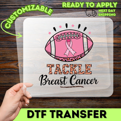 Breast Cancer Awareness Football Pink Ribbon DTF Transfer Iron-On for Sports Team Cute Varsity T-Shirt Apparel