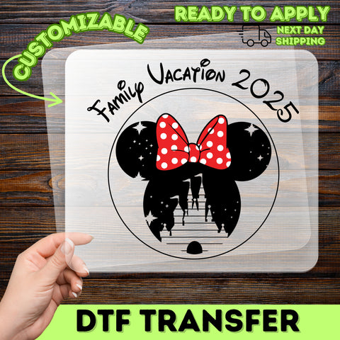Cute Disney Birthday DTF Transfer, Minnie Bow Iron-On for Family Disney Vacation Shirts, Birthday Girl Apparel Ready to Press