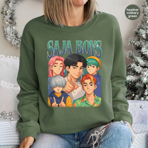 Vibrant SAJA BOYS Anime-Inspired DTF Transfer for Youth Group Fun and Cute Iron-On Graphic Tee Apparel Ready To Press