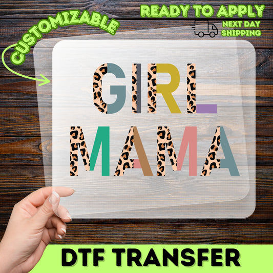 Stylish Leopard Print Girl Mama DTF Transfer for Trendy Mom Shirts, Ready to Press Mothers Day Apparel Gift