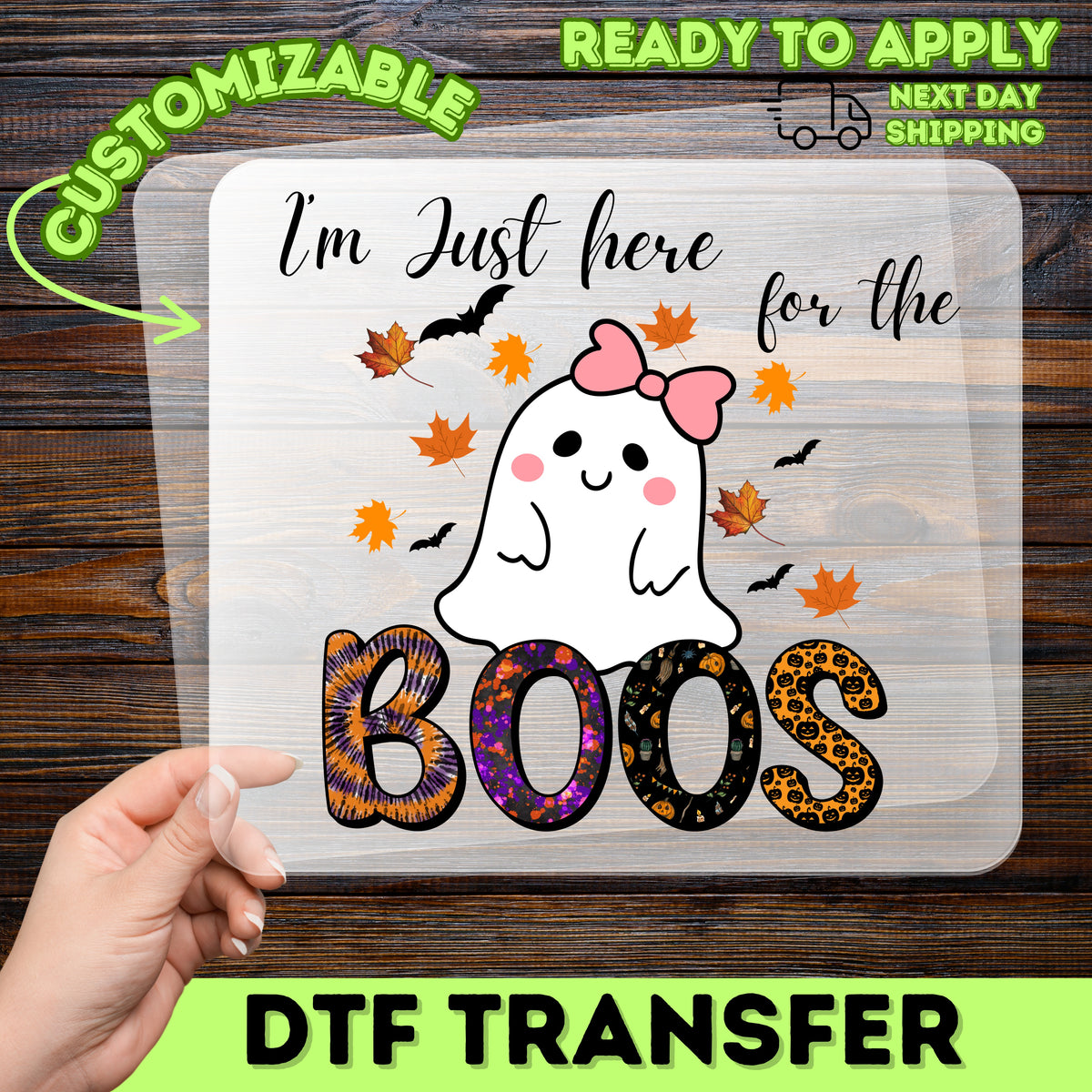 Cute Halloween Ghost DTF Transfer Iron-On for Family Shirts & Women’s Apparel - Ready to Press Fall Design