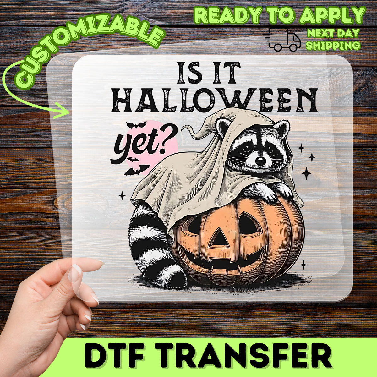 Cute & Funny Halloween Raccoon Iron-On Ready To Press DTF Transfer for Family T-Shirts or Sweatshirts