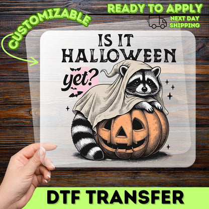 Cute & Funny Halloween Raccoon Iron-On Ready To Press DTF Transfer for Family T-Shirts or Sweatshirts