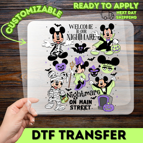 Cute Halloween Mickey DTF Transfer Iron-On for Disney Family Shirts & Apparel - Nightmare On Main Street