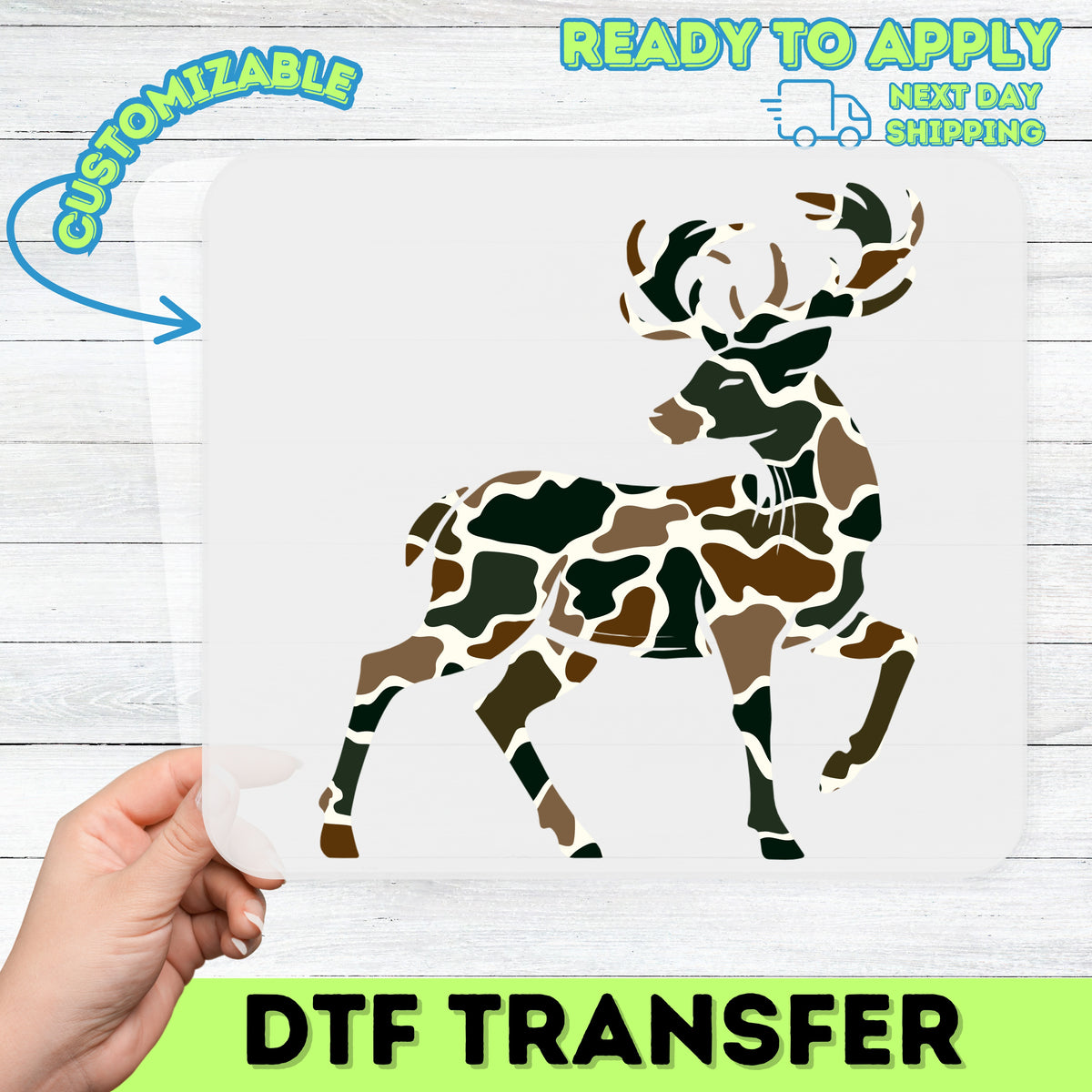 Camouflage Deer DTF Transfer for Outdoor Enthusiasts Shirt or Sweatshirt Rustic Nature Apparel