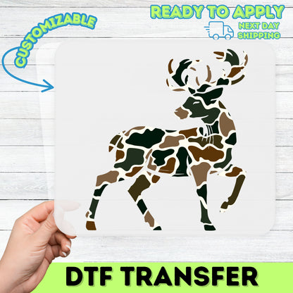 Camouflage Deer DTF Transfer for Outdoor Enthusiasts Shirt or Sweatshirt Rustic Nature Apparel