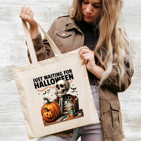 Halloween Skeleton Pumpkin Funny DTF Transfer Ready To Press Gothic Cartoon Iron-On for Fall Coffee Lover Apparel