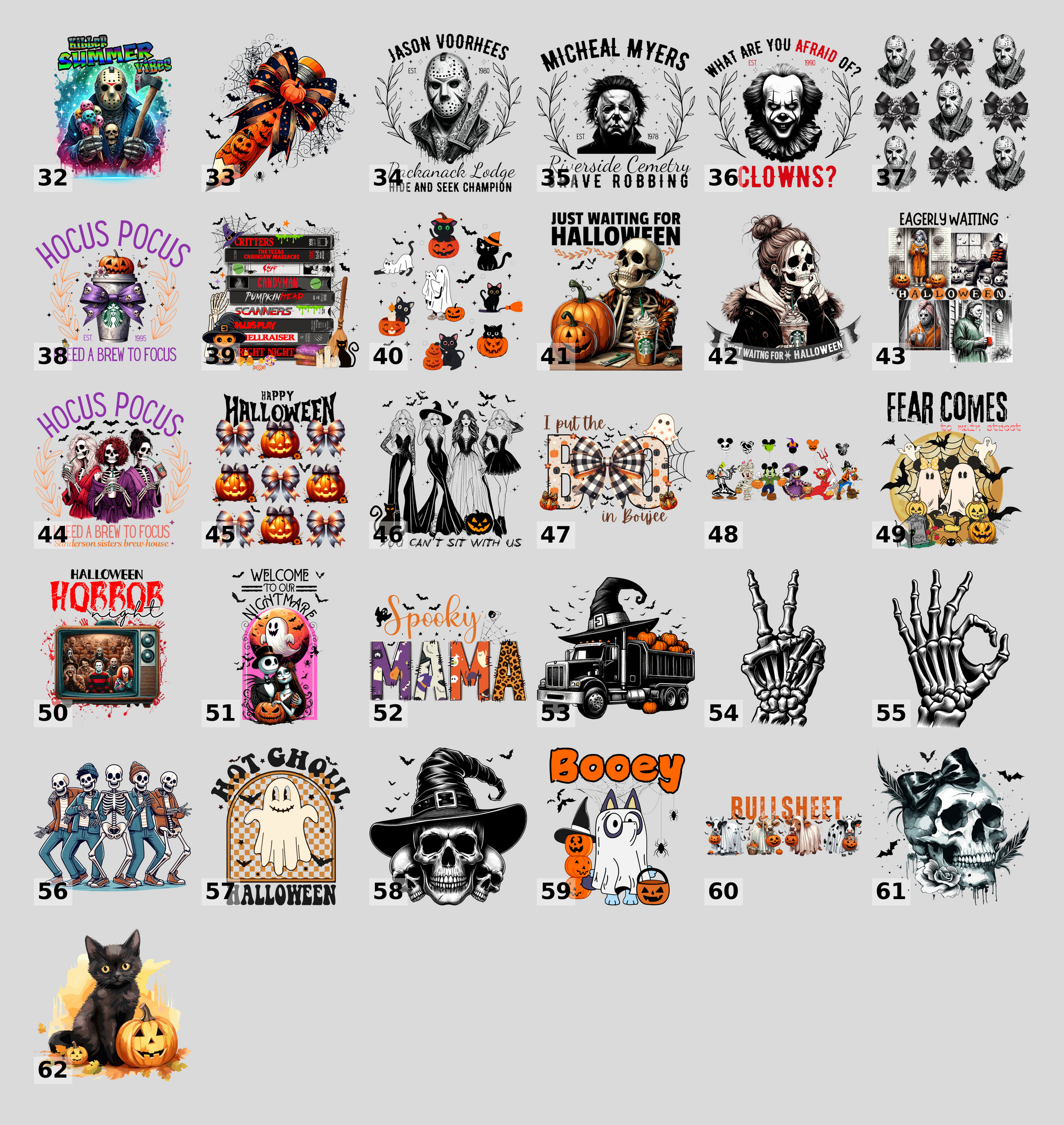 Funny Halloween Thug Life Horror Characters DTF Transfer Iron-On for T-Shirt & Sweatshirt Halloween Pop Culture Fans