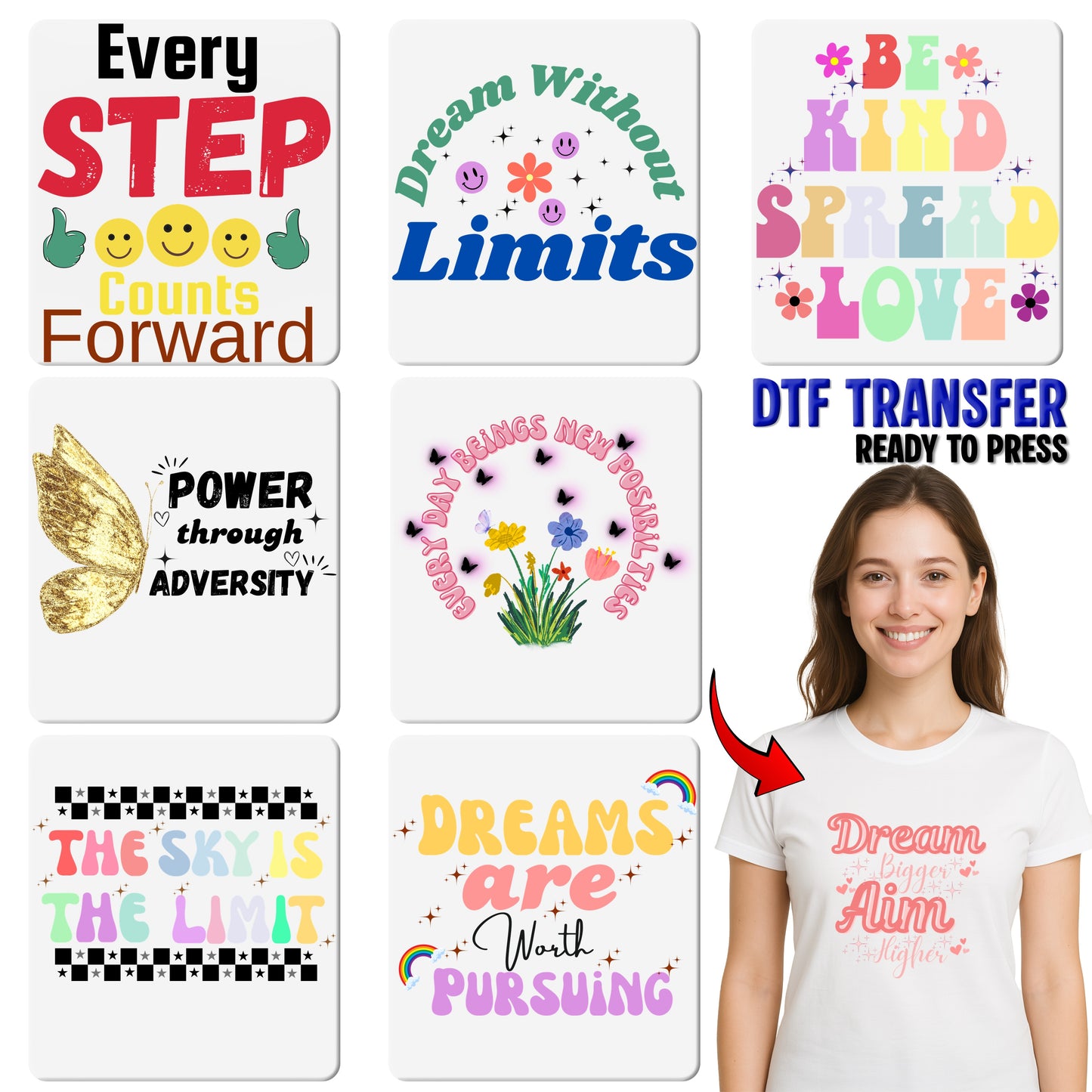 Retro Flower & Rainbow Inspirational DTF Transfer for Group Apparel - Dare to be Different Motivational Shirt Design