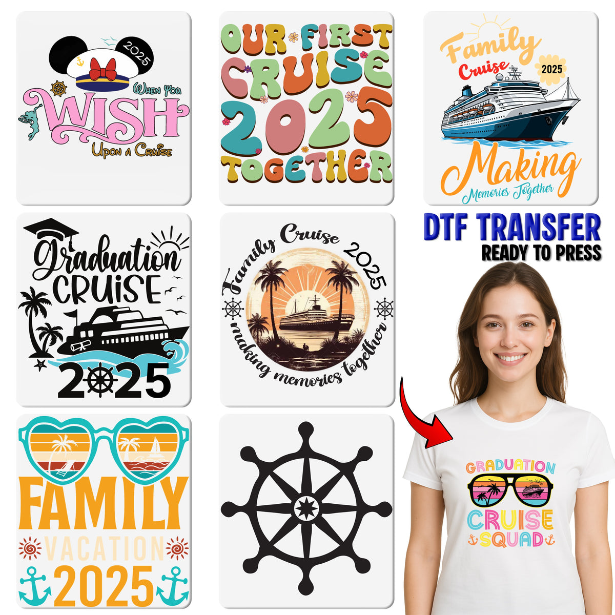 Retirement Cruise 2025 DTF Transfer - Nautical Fun & Celebratory Iron-On Design for T-Shirt, Perfect Gift for Retiree Parties & Sailors