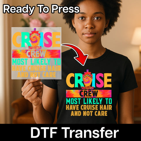 Funny Cruise Crew Ready to Press DTF Transfer for Group Vacations & Family Cruise Wear - Bold Retro Tie-Dye Apparel Design