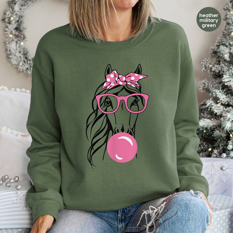 Quirky Horse with Glasses & Bubble DTF Transfer Iron-On Cute Animal Design for Party T-Shirt or Sweatshirt