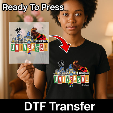 Fun Group Celebration Movie-Themed DTF Transfer For T-Shirts - Ready To Press Iron-On Design For Nostalgic Theme Park Family Reunion