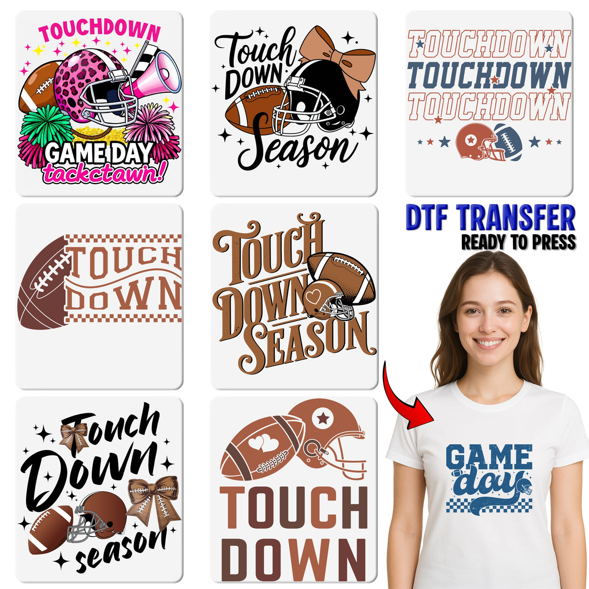Touchdown Season Retro Football DTF Transfer for Game Day Shirts & Hoodies – Ready to Press Iron-On for Football Fans