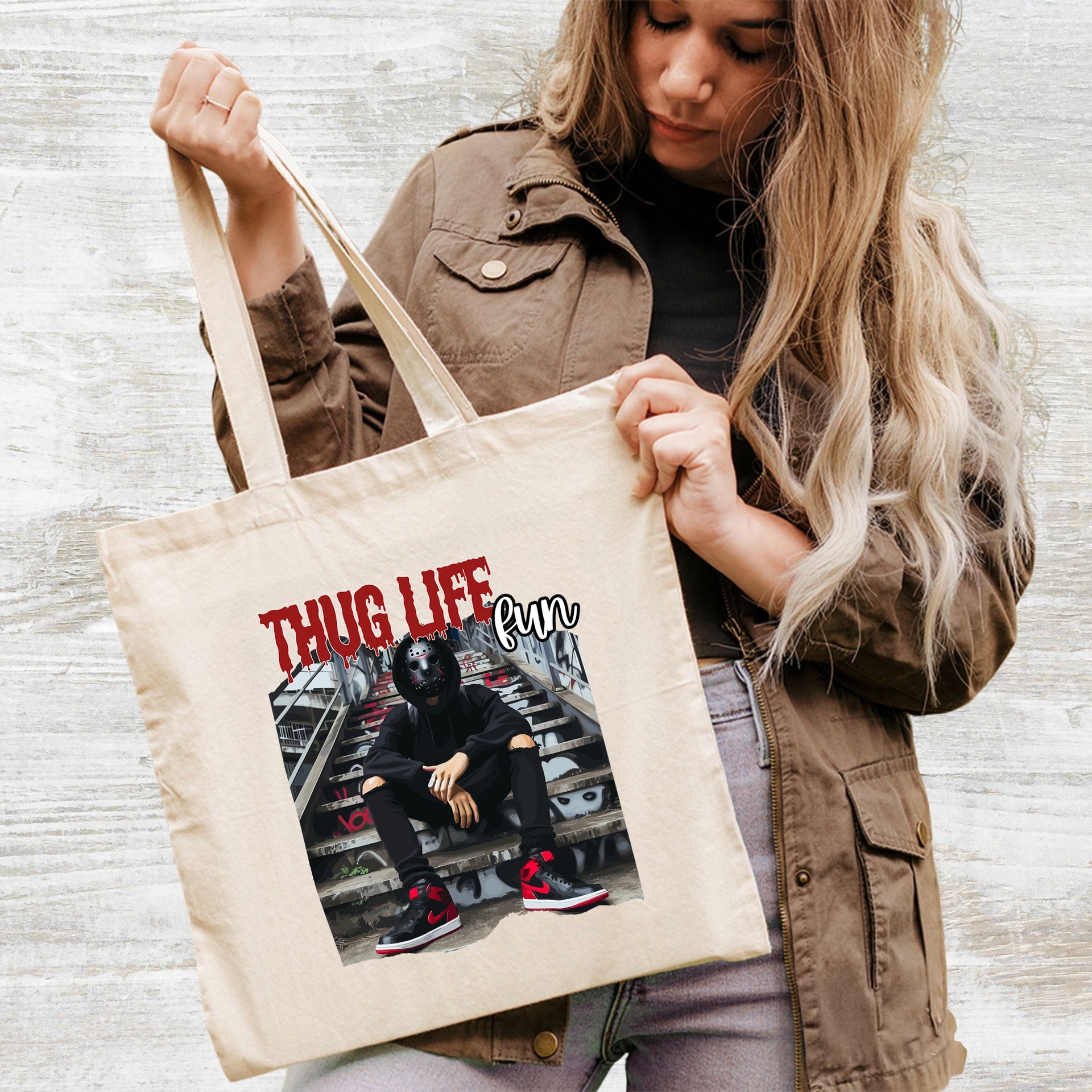 Menacing Mask Urban Streetwear DTF Transfer for Edgy Halloween Apparel & T-Shirts, Thug Life Fun Graffiti Iron-On