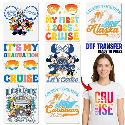 Ready To Press Retro Caribbean Cruise 2025 DTF Transfer for Group Vacation Apparel - Cute Ocean Theme Iron-On for Family Shirts