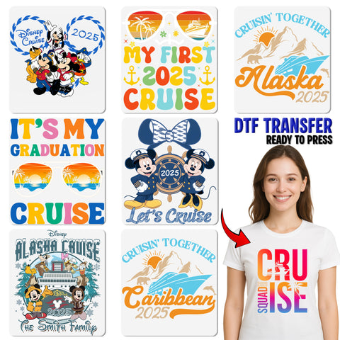 Ready To Press Retro Caribbean Cruise 2025 DTF Transfer for Group Vacation Apparel - Cute Ocean Theme Iron-On for Family Shirts