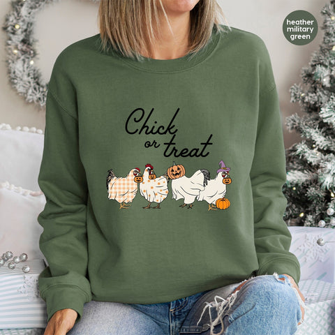 Cute Halloween Chick or Treat DTF Transfer Iron-On for Funny Farm Animal T-Shirt & Sweatshirt Halloween Apparel