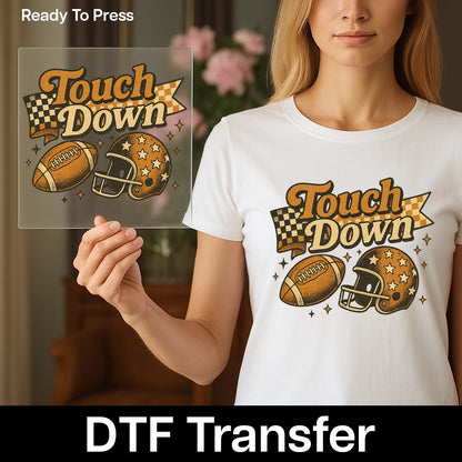 Retro Touchdown Football Celebration DTF Transfer for Game Day T-shirt, Ready To Press Vintage Sports Fan Apparel, Fun Tailgate Party Gift