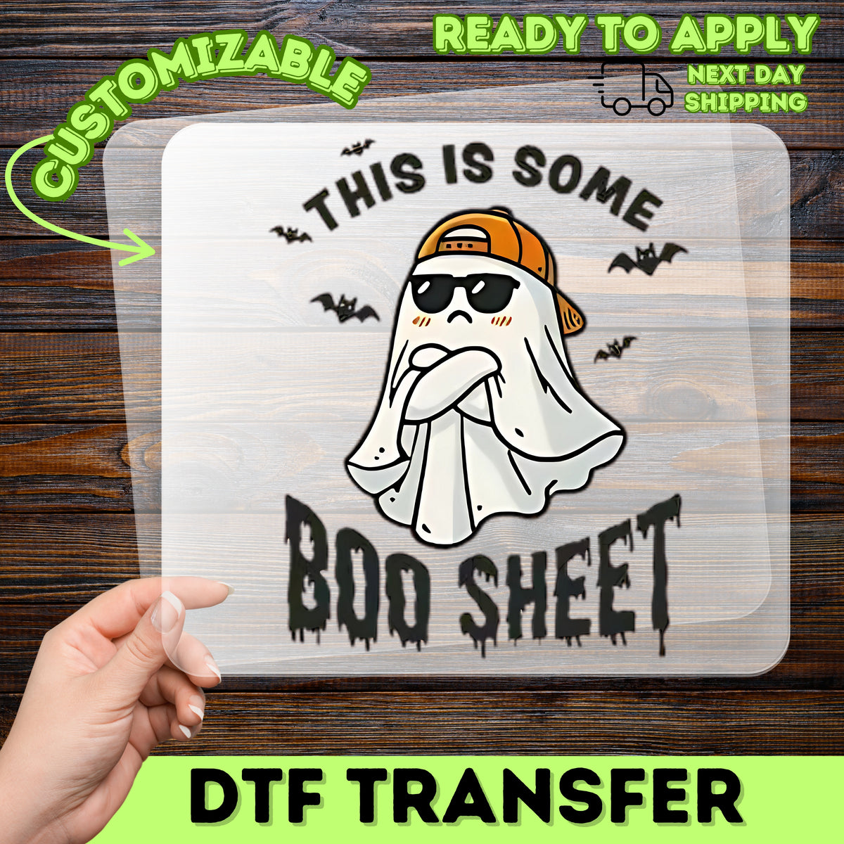 Funny Ghost Halloween Iron-On DTF Transfer, Ready To Press Boo Sheet Shirt Apparel for Teens & Adults