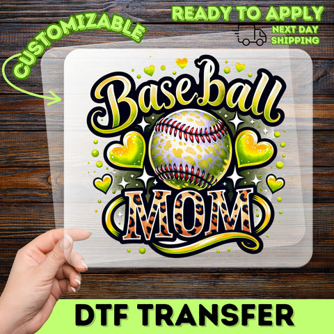 Ready to Press DTF Transfer Baseball Mom Heart Leopard Print for Sporty Apparel
