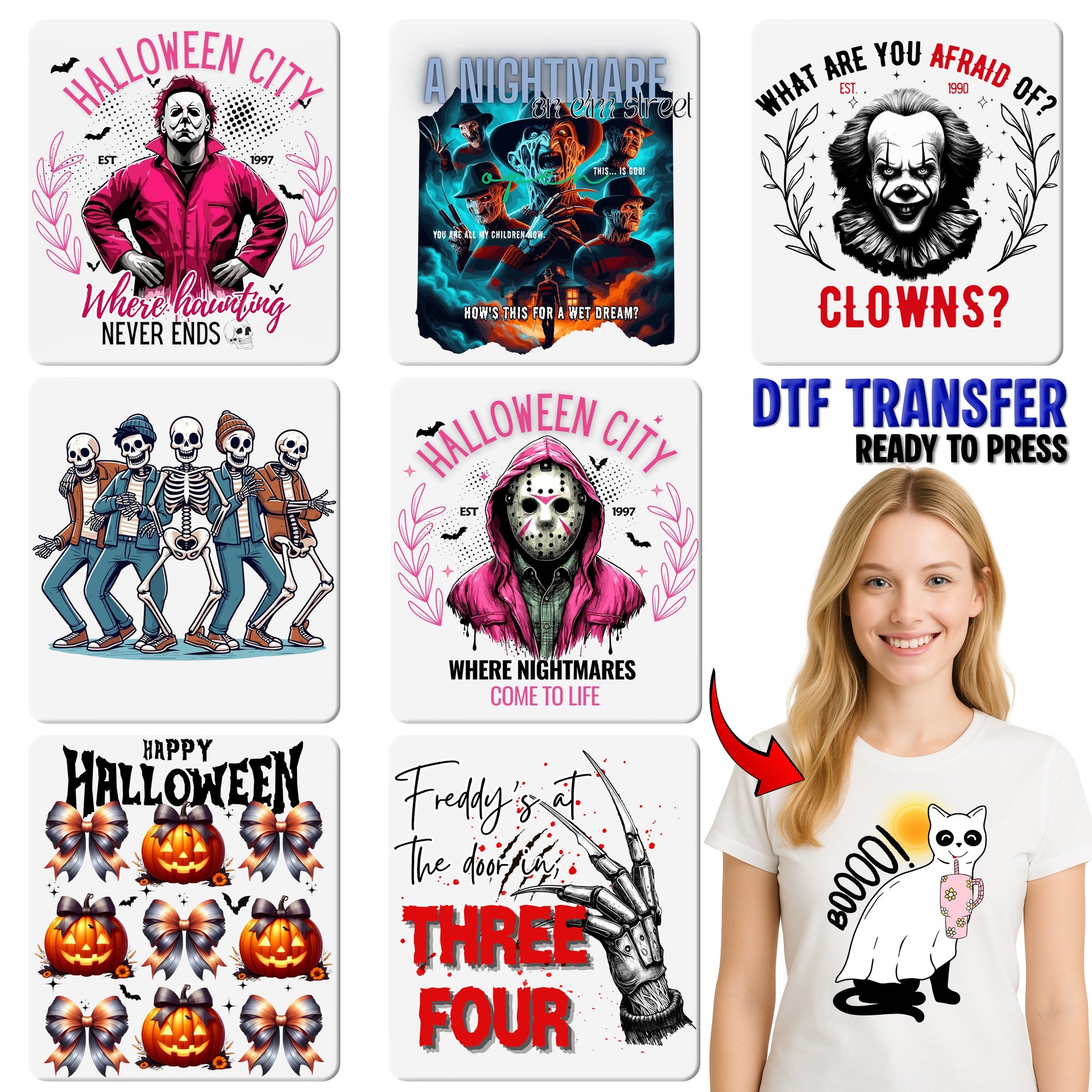 Funny Halloween Monster Mayhem DTF Transfer for Kids & Adults T-shirt, Cartoon Iron-On Ready To Press Halloween Apparel