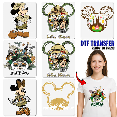 Safari Adventure Animal Bow DTF Transfer for Cute Family Vacation Shirts, Ready to Press Leopard Print Apparel, Matching Safari Group Outfits