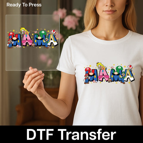 Cute Retro Video Game MAMA DTF Transfer Iron-On for Gamer Mom T-Shirt & Family Apparel Celebration