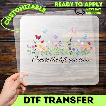 Whimsical Butterfly Floral Garden DTF Transfer Cute Spring Apparel Ready To Press Nature Lover T-Shirt Design
