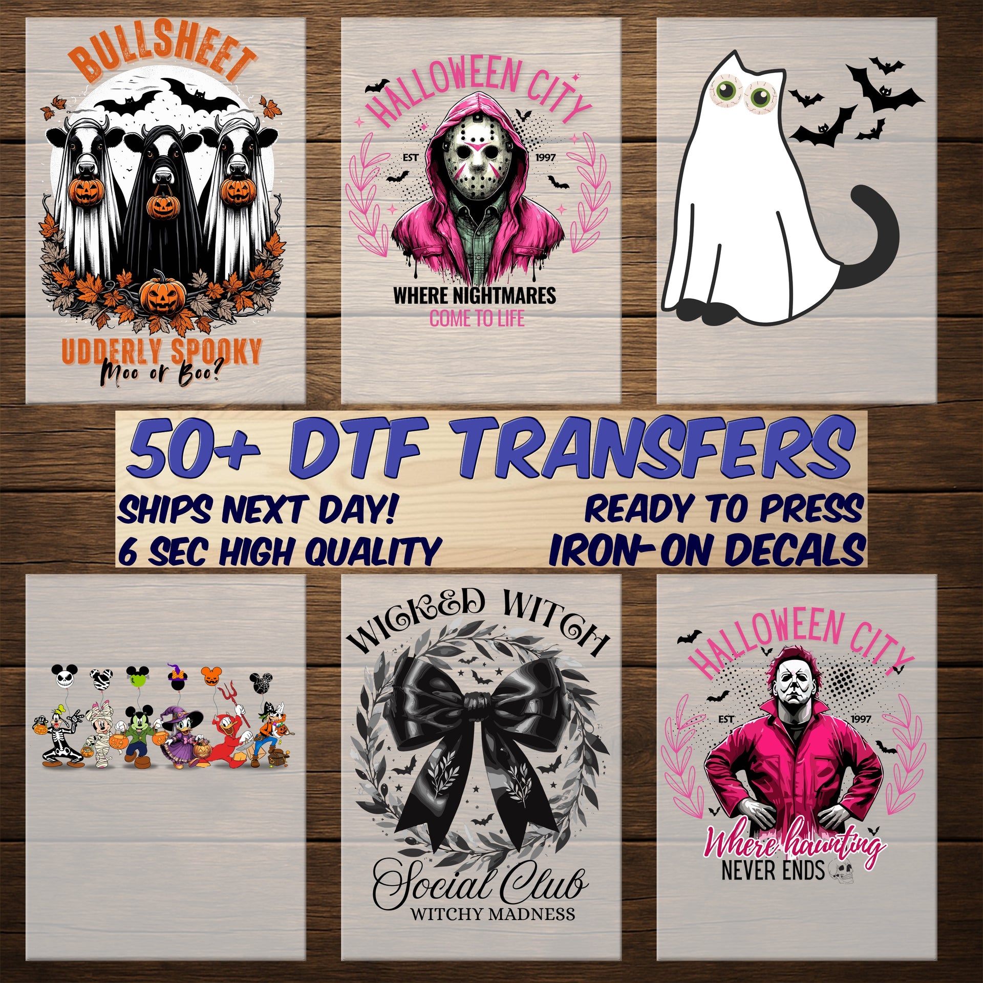 Horror Movie Marathon DTF Transfer for Halloween Shirts & Apparel - Retro Vintage Iron-On Classic Characters, Ready To Press