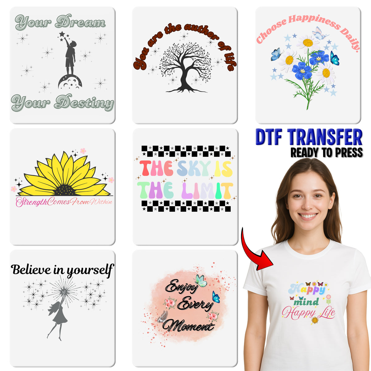 Cute Be Kind Always Motivational Iron-On DTF Transfer for Teacher & Family Shirts - Positive Message Apparel