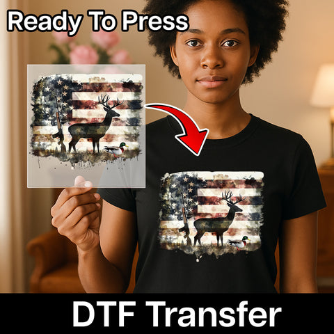 Patriotic Hunting DTF Transfer Iron-On Ready To Press for T-shirt Sweatshirt Outdoor Enthusiasts Hunting Season