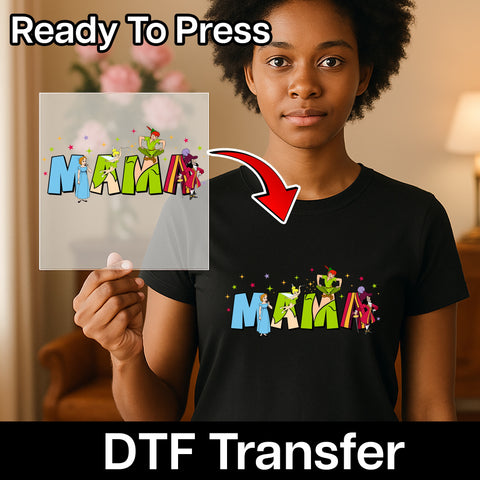 Cute Fantasy Adventure Mama DTF Transfer Iron-On Ready To Press T-Shirt Magical Nostalgic Gift for Families & Children's Literature Fans