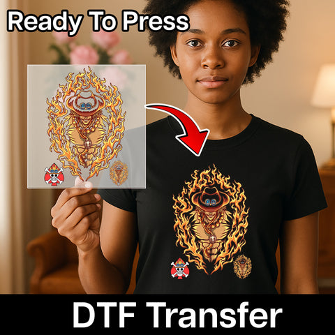 Anime Flame Anime-Inspired DTF Transfer for Cosplay Shirting & Adventure Theme Apparel