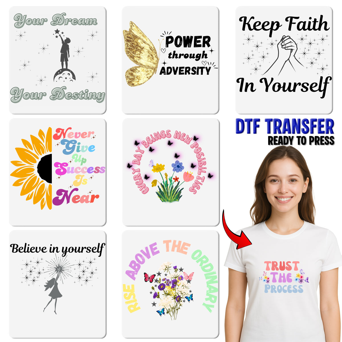 Cute Boho Spirit Happy Mind Happy Life DTF Transfer Iron-On for Women's Wellness T-Shirts & Sweatshirts