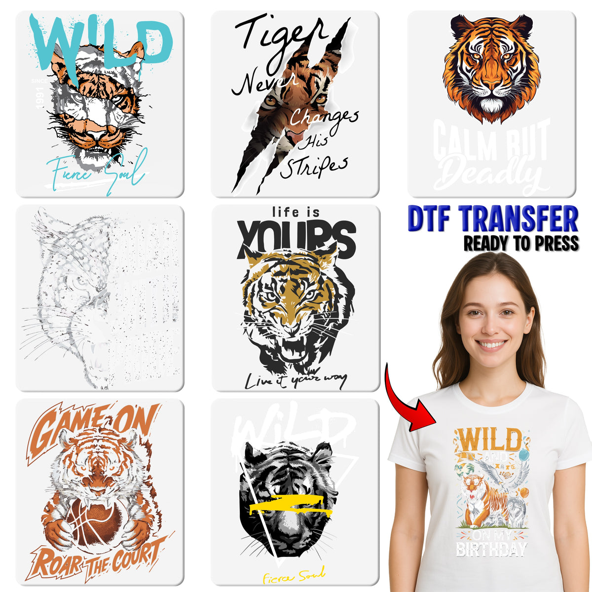 Iron-On Punk Tiger DTF Transfer For Rock Enthusiast Shirts & Edgy Apparel - Fun Festival & Biker Group Design