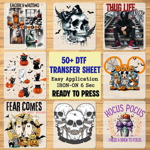 Spooky & Cute Halloween Horror DTF Transfer with Pink Bow Design for Women's Apparel - Ready to Press Iron-On