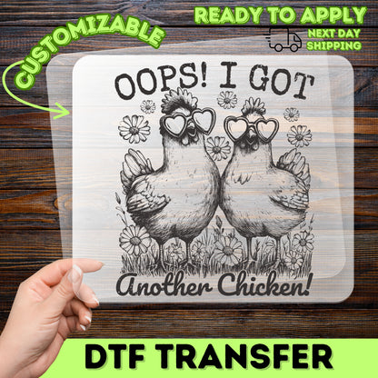 Funny Chicken DTF Transfer for Farm Lovers in Heart Sunglasses Cute Rustic Chickens Ready to Press Iron-On T-Shirt Gift