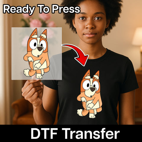Cute Cartoon Dog Ready To Press DTF Transfer for Kids & Family Apparel, Playful Pet Art T-shirt, Fun Group Celebration Design