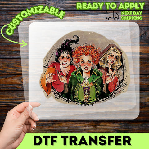 Retro Halloween Cute Classic Witch Trio DTF Transfer Ready To Press Iron-On for Nostalgic Party Shirts & Apparel