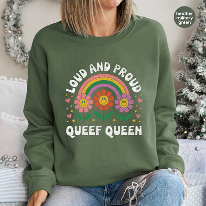 DTF Transfer Funny Queef Queen Iron-On Retro Flower Power Rainbow Ready To Press LGBTQ Pride Apparel