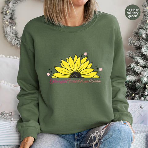 Motivational Sunflower DTF Transfer "Strength Comes From Within" | Ready To Press Inspirational Floral T-shirt for Flower Lovers
